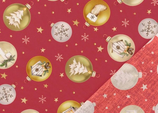 Weihnachtskugeln himbeerrot Weihnachtsstoff Baumwolle Webware Popeline